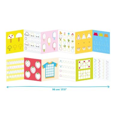 Carte de colorat si trasat linii pentru copii Banana Panda Ready To Trace Intermediate Lines, imagini cu obiecte comune, 23 ilustratii de trasare si colorare, 2 carti tip acordeon, 96 cm lungime SOLBP50159