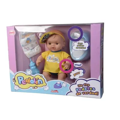Papusa bebelus baietel 55 cm Pedolin Falca, cu sunete, scutec, olita, biberon, si alte accesorii SOLFAL37002
