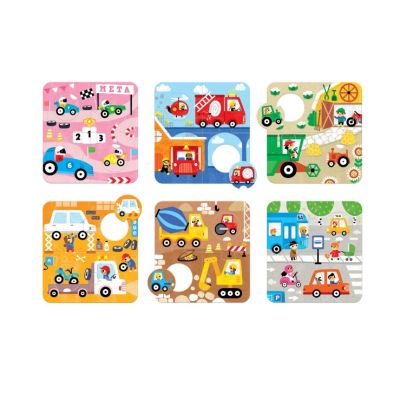 Joc tip puzzle pentru copii si bebelusi, Banana Panda, Match the Vehicles, 36 piese, 6 placi formate din 6 piese cu vehicule SOLBP49209