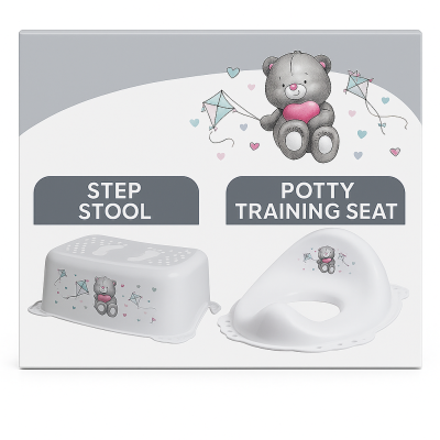 ,œ  Set Complet Reductor Toaleta  + Inaltator Baie Antiderapant, Bear Alb ,   Maltex Baby Pjbc1923-9798