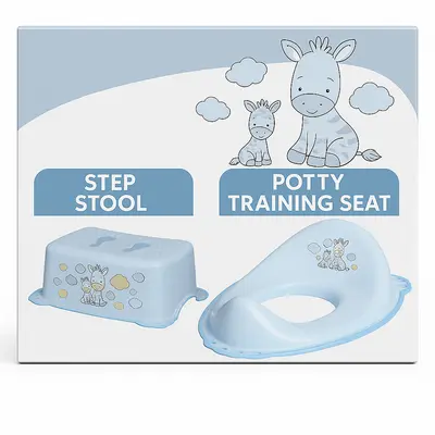 ,&oelig;  Set Complet Reductor Toaleta  + Inaltator Baie Antiderapant, Zebra Blue ,   Maltex Baby Pjbc1923-6715