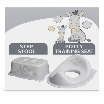 ,œ  Set Complet Reductor Toaleta  + Inaltator Baie Antiderapant, Zebra Gri,   Maltex Baby Pjbc1923-6829