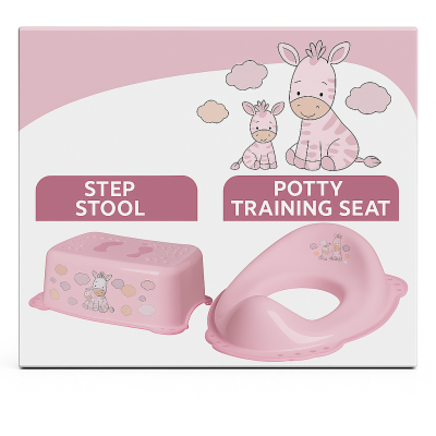 ,œ  Set Complet Reductor Toaleta  + Inaltator Baie Antiderapant, Zebra Roz ,   Maltex Baby Pjbc1923