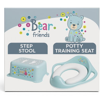 ,œ  Set Complet Reductor Toaleta Cu Colac Moale + Inaltator Baie Antiderapant, Bear And Friends Mint ,   Maltex Baby Pjbc674-c673