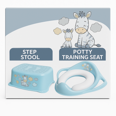 ,œ  Set Complet Reductor Toaleta Cu Colac Moale + Inaltator Baie Antiderapant, Zebra Blue ,   Maltex Baby Pjbc9416-c1434