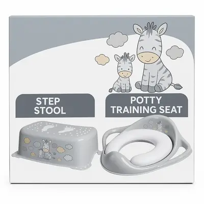 ,&oelig;  Set Complet Reductor Toaleta Cu Colac Moale + Inaltator Baie Antiderapant, Zebra Gri ,   Maltex Baby Pjbc7964-c3874