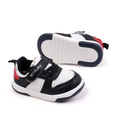 Adidasi negri cu insertii albe pentru copii - mybaby mdbm02-5-bo1
