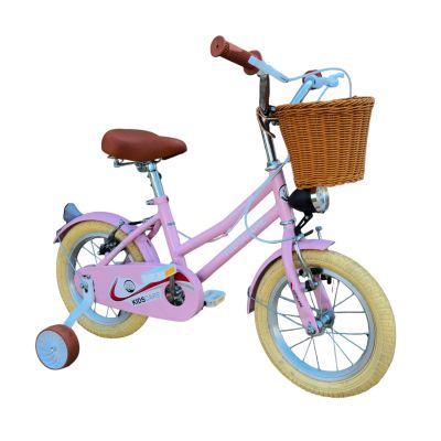 Bicicleta copii 2-4 ani HappyGirl KidsCare roz 12 inch – cu roti ajutatoare, frane de mana, cosulet, pentru fete SUPKC_HG12-pink