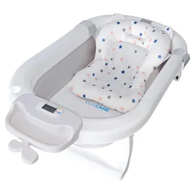 Cadita pliabila gri KidsCare, termometru, perna reductor, jucarii, protectie cap, cana pliabila SUPKC-CB311-grey