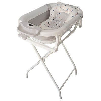 Cadita pliabila gri cu suport metalic KidsCare, termometru, perna reductor, jucarii, protectie cap, cana pliabila SUPKC-CB311-SUPORT-grey