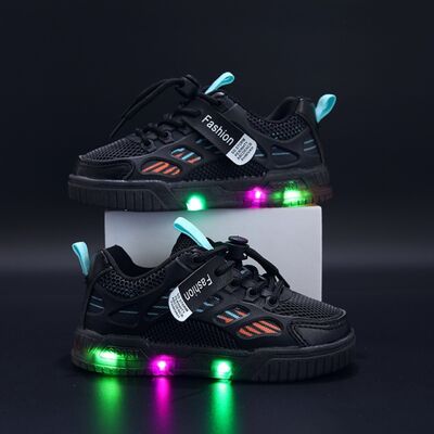 Adidasi negri cu dungi colorate si luminite mb323-2-sa53