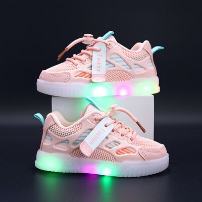 Adidasi roz cu dungi colorate si luminite md323-3-sa53