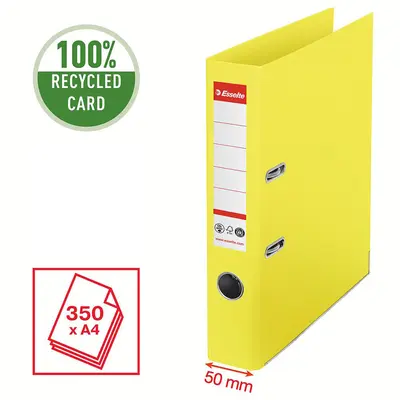 Biblioraft Esselte No.1 Power Recycled, carton, 100% reciclat, reciclabil, certificare FSC, A4, 50 mm, galben BPTCSL007573