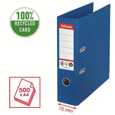 Biblioraft Esselte No.1 Power Recycled, carton, 100% reciclat, reciclabil, certificare FSC, A4, 75 mm, albastru BPTCSL007565