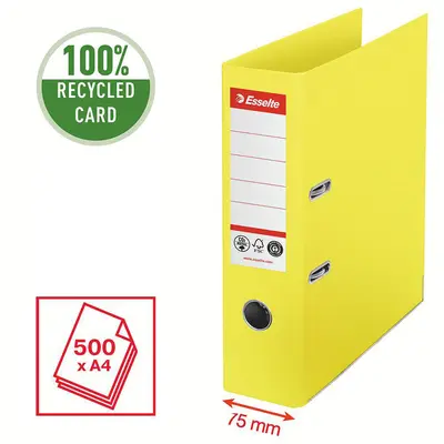 Biblioraft Esselte No.1 Power Recycled, carton, 100% reciclat, reciclabil, certificare FSC, A4, 75 mm, galben BPTCSL007566