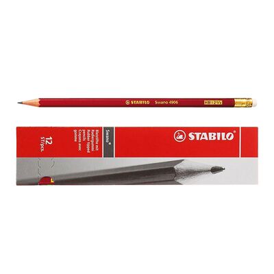 Creion grafit Stabilo Swano 4906, mina HB, cu radiera, rosu, ascutit BPTCSW174901