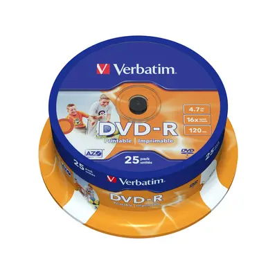 DVD-R printabil Verbatim, 16x, 4.7 GB, 25 bucati/cake BPTCVB1013