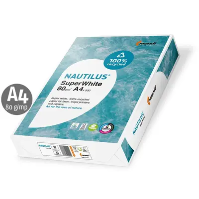 Hartie copiator reciclata, Nautilus, Super White A4, 80 g, 500 coli/top BPTCNF2278