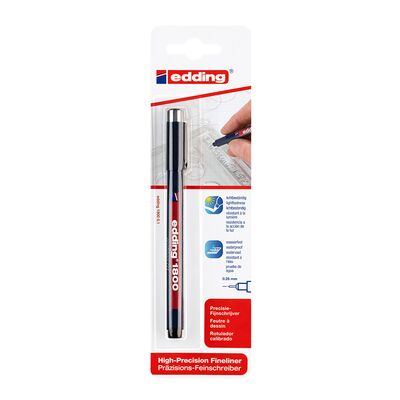 Liner Edding 1800 desen tehnic, varf 0.1 mm, negru, blister BPTCED18001B