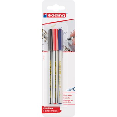 Liner Edding Office 89, varf fetru, 0.3 mm, 3 culori/set (negru, rosu, albastru) BPTCED893000