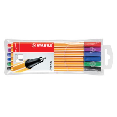Liner Stabilo Point 88, varf fetru, 0.4 mm, 6 culori/set (rosu, negru, albastru, verde, roz, mov) BPTCSW168806