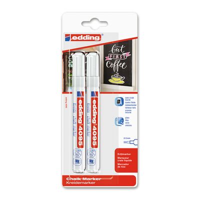 Marker Edding 4095 cu creta lichida, varf 2-3 mm, alb, 2 bucati/blister BPTCED409550