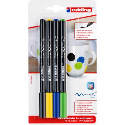Marker Edding 4200, varf tip pensula, 4 culori asortate, blister BPTCED420058