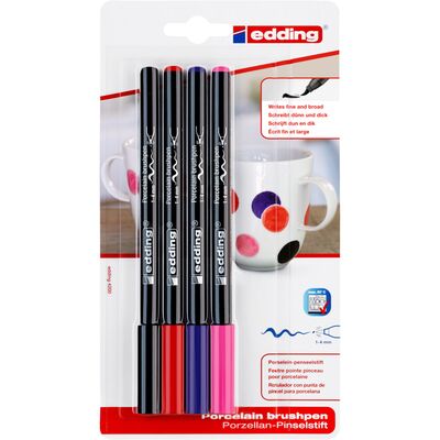 Marker Edding 4200, varf tip pensula, 4 culori asortate, blister BPTCED420069