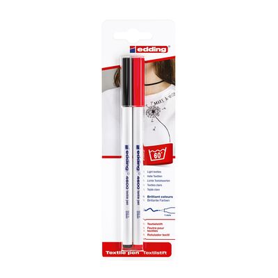 Marker Edding 4600, pentru textile, varf rotund 1 mm, negru/rosu, blister BPTCED46007