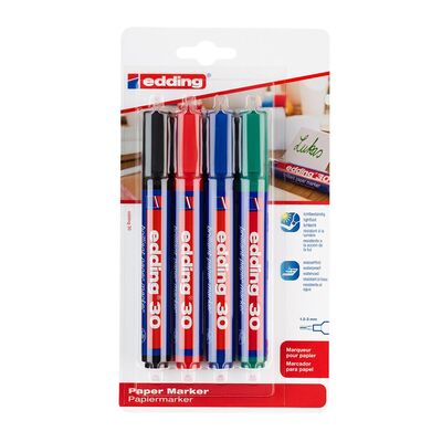 Marker permanent Edding 30, varf 1.5-3 mm, 4 culori/blister BPTCED30099B