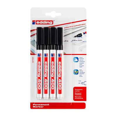 Marker permanent Edding 400, varf rotund 1 mm, negru, 4 bucati/blister BPTCED40041B