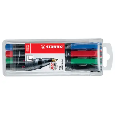 Marker permanent Stabilo Universal OHP 842, corp plastic, varf rotund, 0.7 mm, 4 bucati/set (negru, rosu, albastru, verde) BPTCSW8414