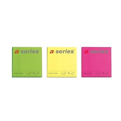 Notite adezive A-Series 75x75mm set 6x100 file diverse culori neon galben roz verde BPTCAY000805