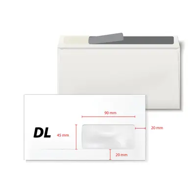 Plic DL, 110 x 220 mm, fereastra dreapta 35 x 90 mm, alb, banda silicon, 80 g/mp, 100 bucati/set BPTCKF20215