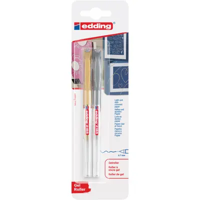 Roller Edding 2185 cu gel, varf 0.7mm auriu/argintiu, blister BPTCED218500