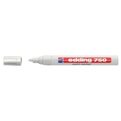 Marker permanent Edding 750 , cu vopsea, corp metalic, varf rotund, 2-2-4 mm, alb BPTCED7500