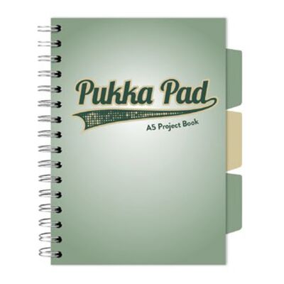 Caiet A5 cu spira si separatoare Pukka Pad Project Book, 200 file, matematica, verde BPTCPKP031143