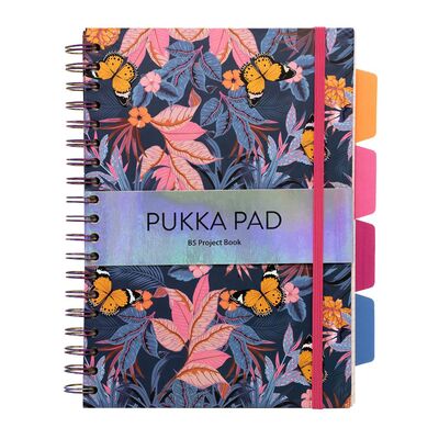 Caiet B5 cu spira si separatoare Pukka Pad Bloom, 200 file, dictando, microperforatii, multicolor BPTCPKP094940
