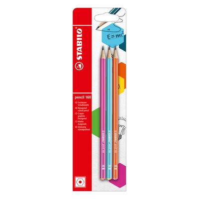 Creion grafit Stabilo 160, 2.2 mm, HB, fara radiera, corp roz, bleu, portocaliu, set 3 bucati / blister BPTCSW50247B