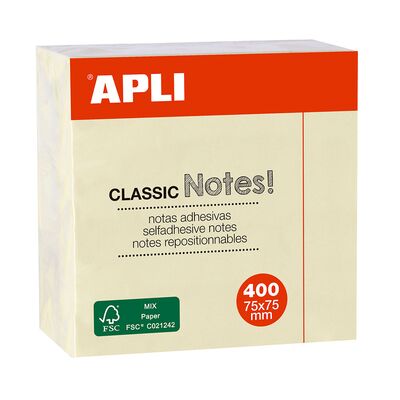 Cub notite adezive Apli 75 x 75 mm 400 file galben BPTCAL011597