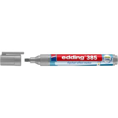 Marker flipchart edding Ecoline 385, corp din plastic reciclat, varf pensula flexibil, 1-5 mm, argintiu/gri BPTCED385026