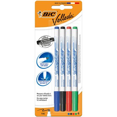 Marker pentru tabla Bic Eco Velleda 1721, varf rotund subtire, 4 culori blister BPTCCT8079