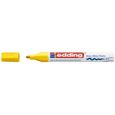 Marker permanent Edding 750, cu vopsea, corp metalic, alb, varf rotund, 2-2-4 mm, galben BPTCED7505