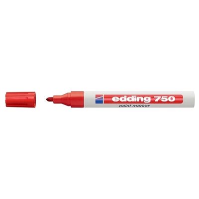 Marker permanent Edding 750, cu vopsea, corp metalic, varf rotund, 2-2-4 mm, rosu BPTCED7502