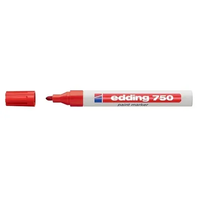 Marker permanent Edding 750, cu vopsea, corp metalic, varf rotund, 2-2-4 mm, rosu BPTCED7502