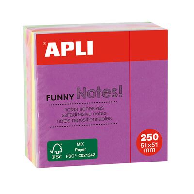 Notite adezive, Apli, 51 x 51 mm, 250 file, 4 culori neon BPTCAL011596