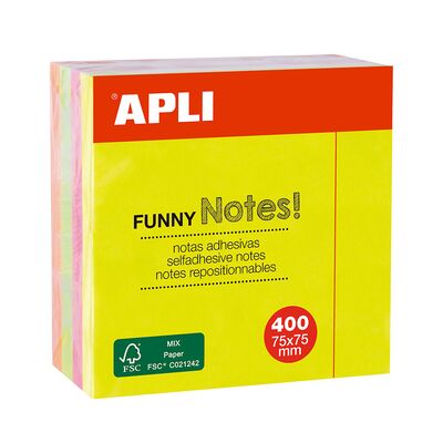 Notite adezive, Apli, 75 x 75 mm, 400 file, 4 culori neon BPTCAL010974