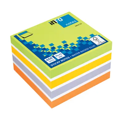 Notite adezive InFO, 75x75 mm, verde/alb/portocaliu/galben/violet BPTCIN565452