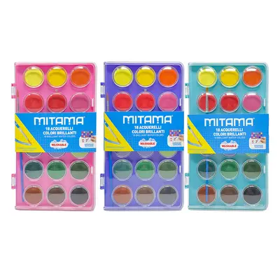 Acuarele Mitama, 18 culori, diametru 2.9 cm, 2 pensule BPTCMI062890