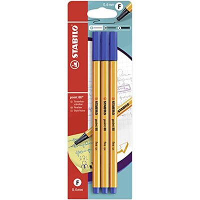 Fineliner Stabilo Point 88, 0.4 mm, albastru, 3 bucati/blister BPTCSW14827B